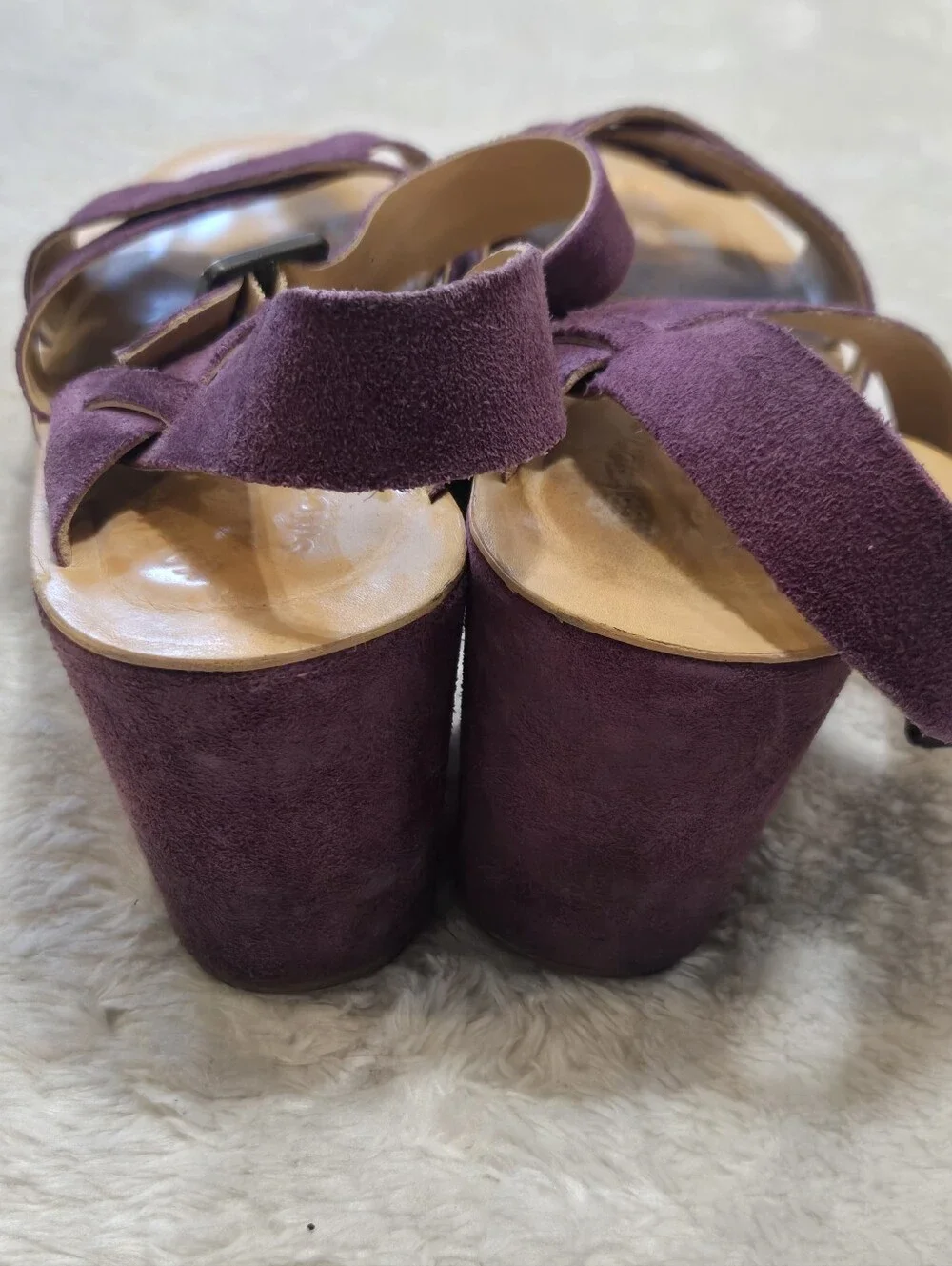 Kork-Ease Purple Leather Platform Chinky Wedge Eclectic Funky Retro Sandals, 9